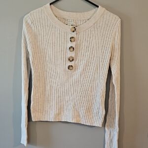 American Eagle Outfitters Cream Ribbed Long Sleeve Top